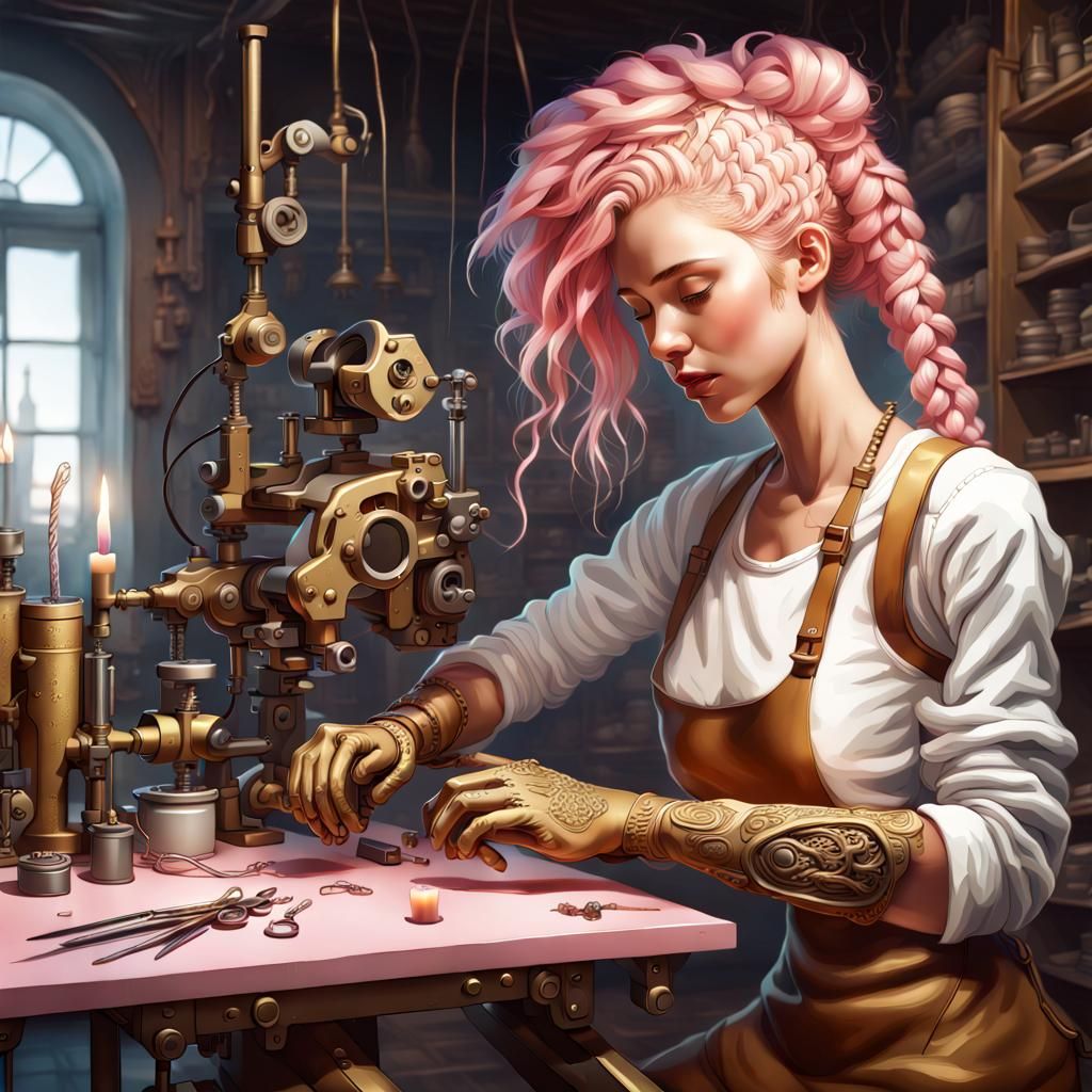 Futuristic Artificer Woman in Atelier Illustration