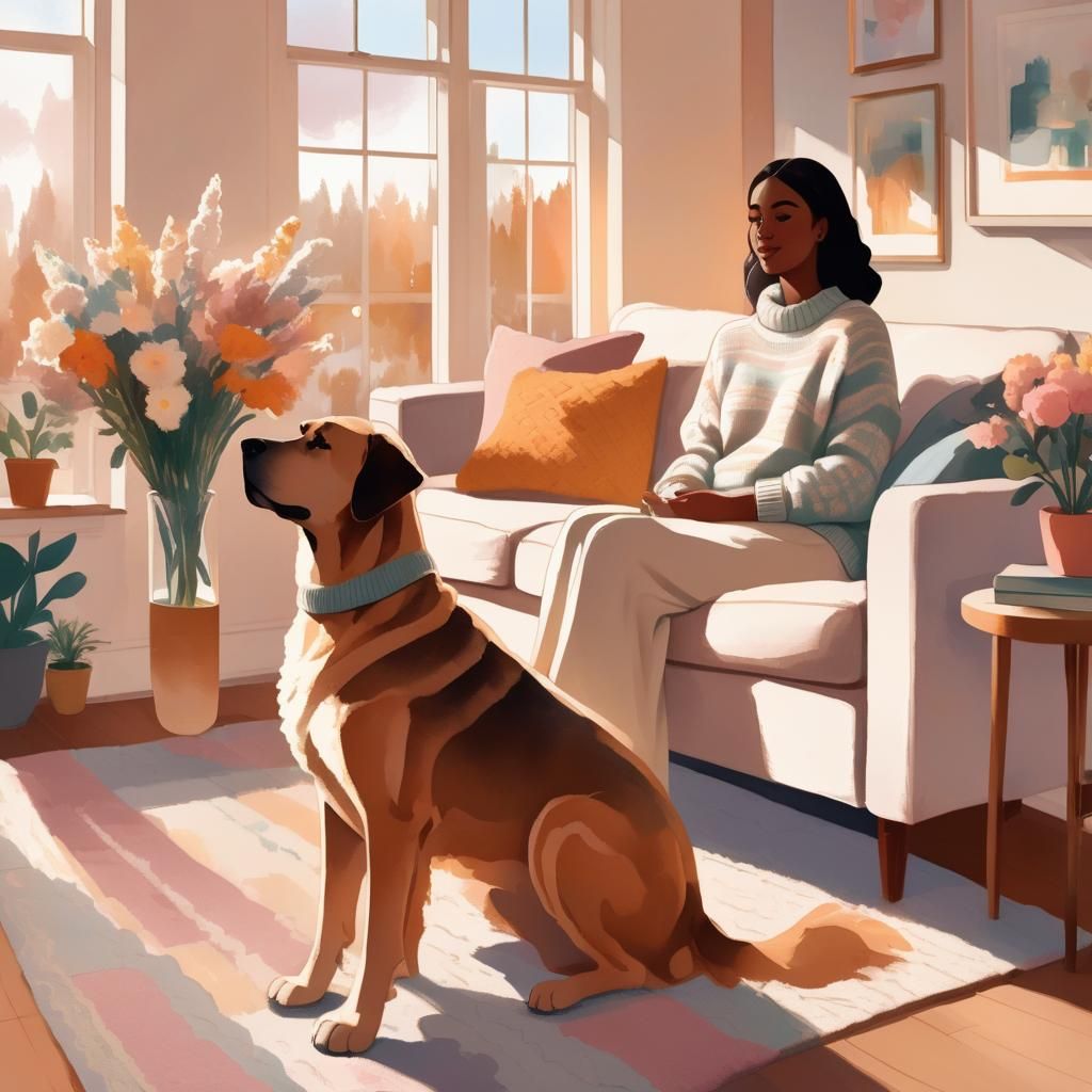 Woman and Dog in Cozy Cottagecore Apartment