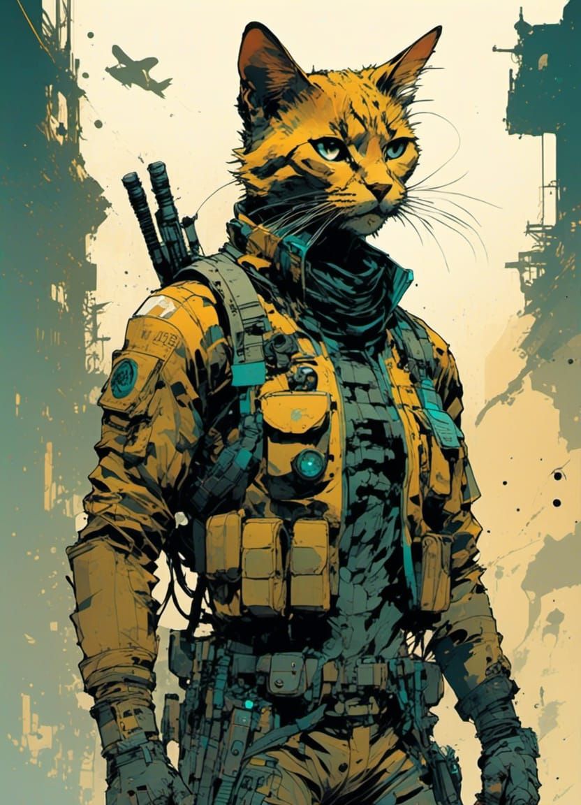 Anthropomorphic Cat in Dark Comic Style