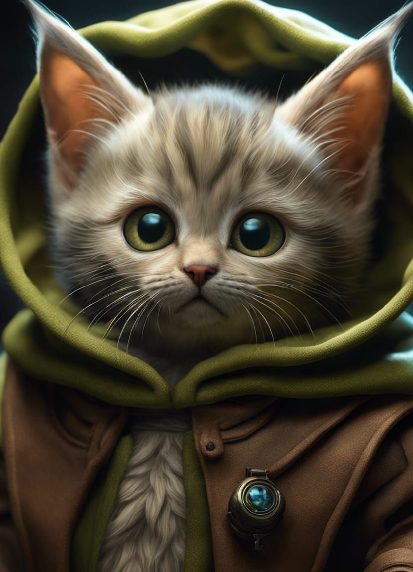Kitten as Baby Yoda: Detailed Macro Cosplay