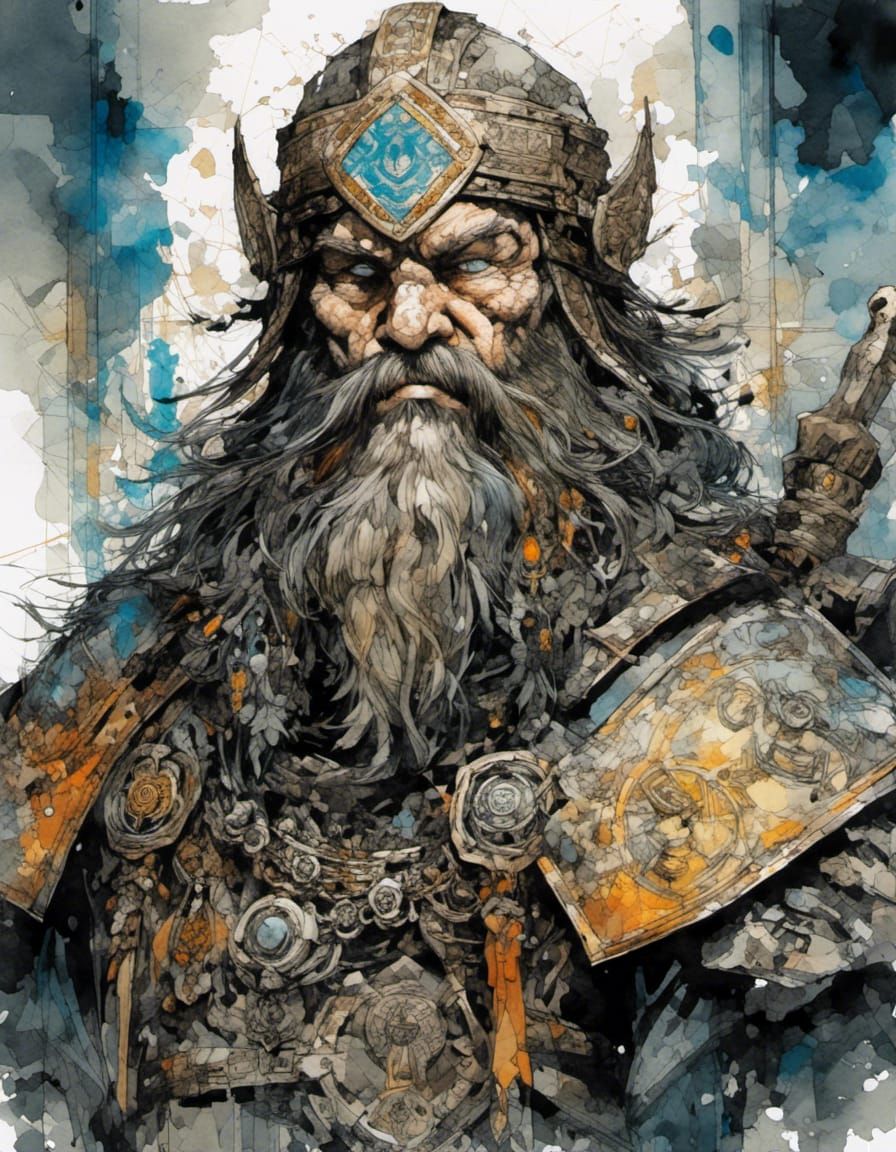 Fantasy Dwarf Warrior Gimli Watercolor Portrait
