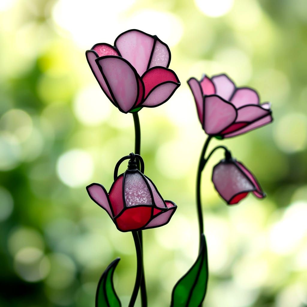 Stained Glass Sweet Peas with Bokeh Background
