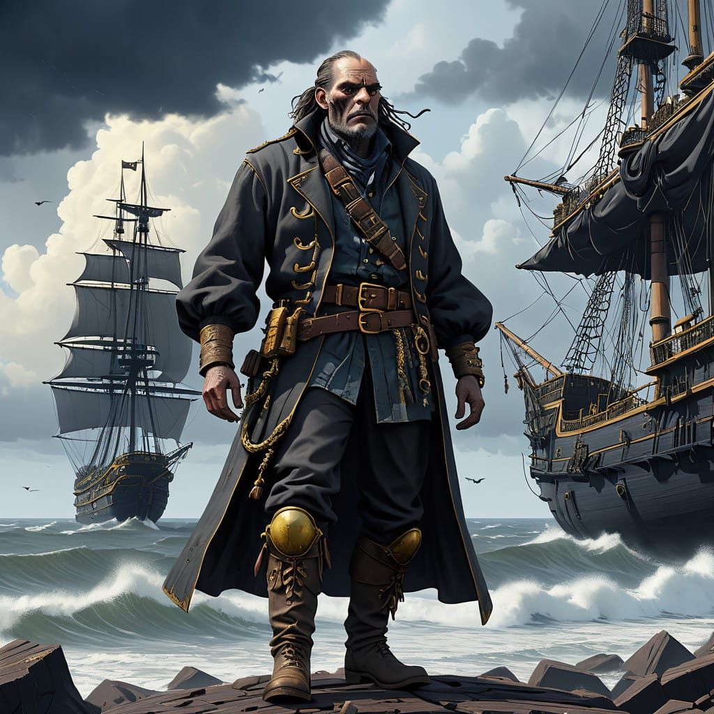 Majestic Rat-Man Pirate in a Stormy Seascape