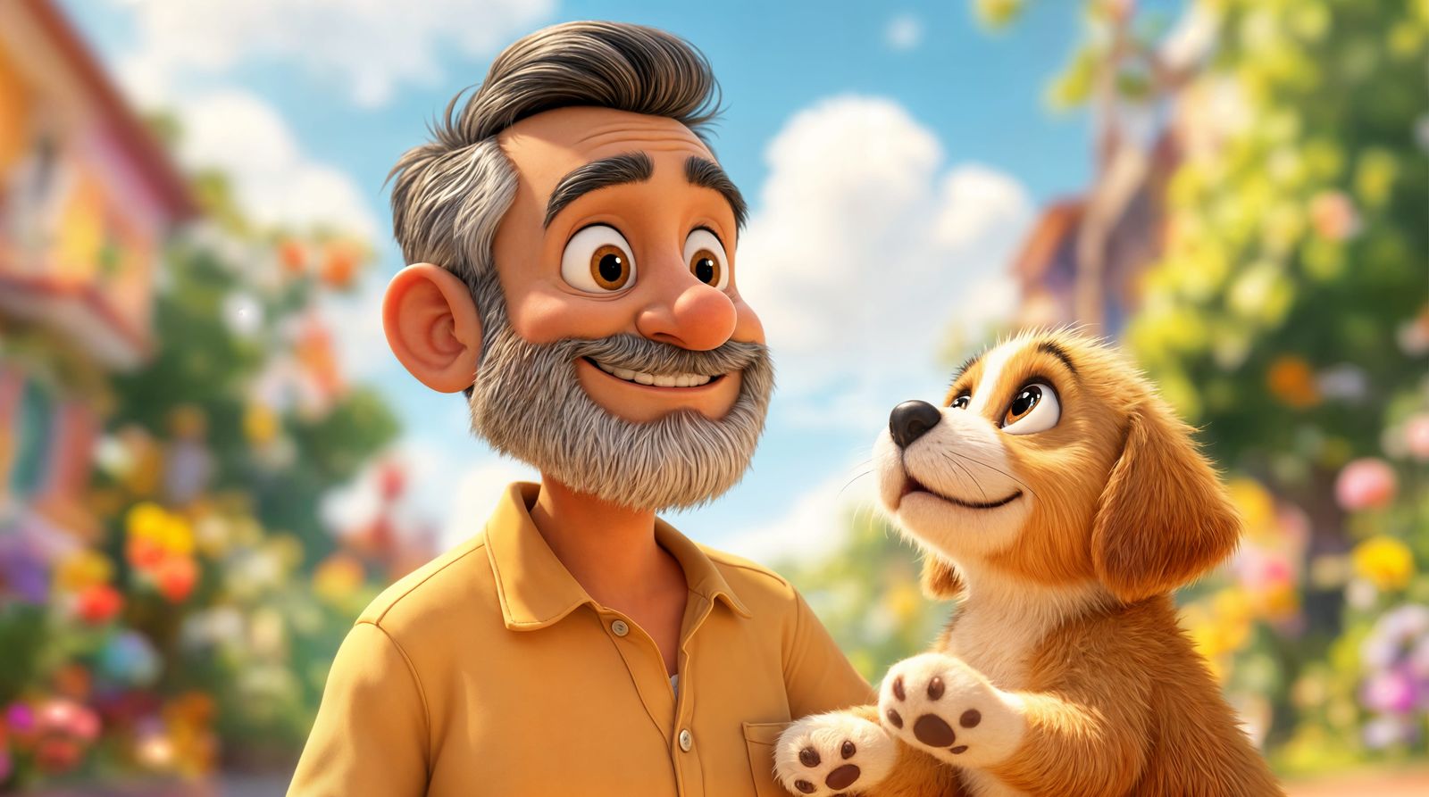 Sunny Day Joy with a Gentle Master and Playful Pup