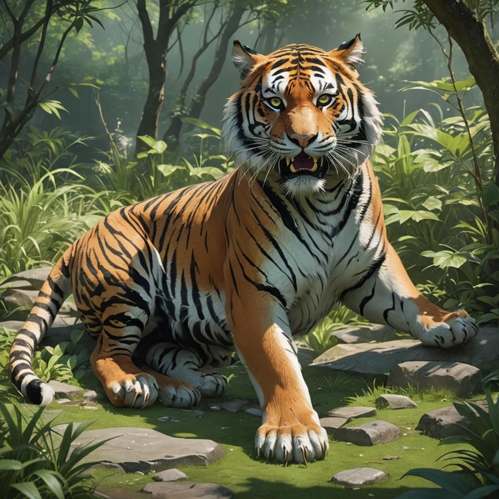 Eerily Green Tiger: Huge Anime 3D Art