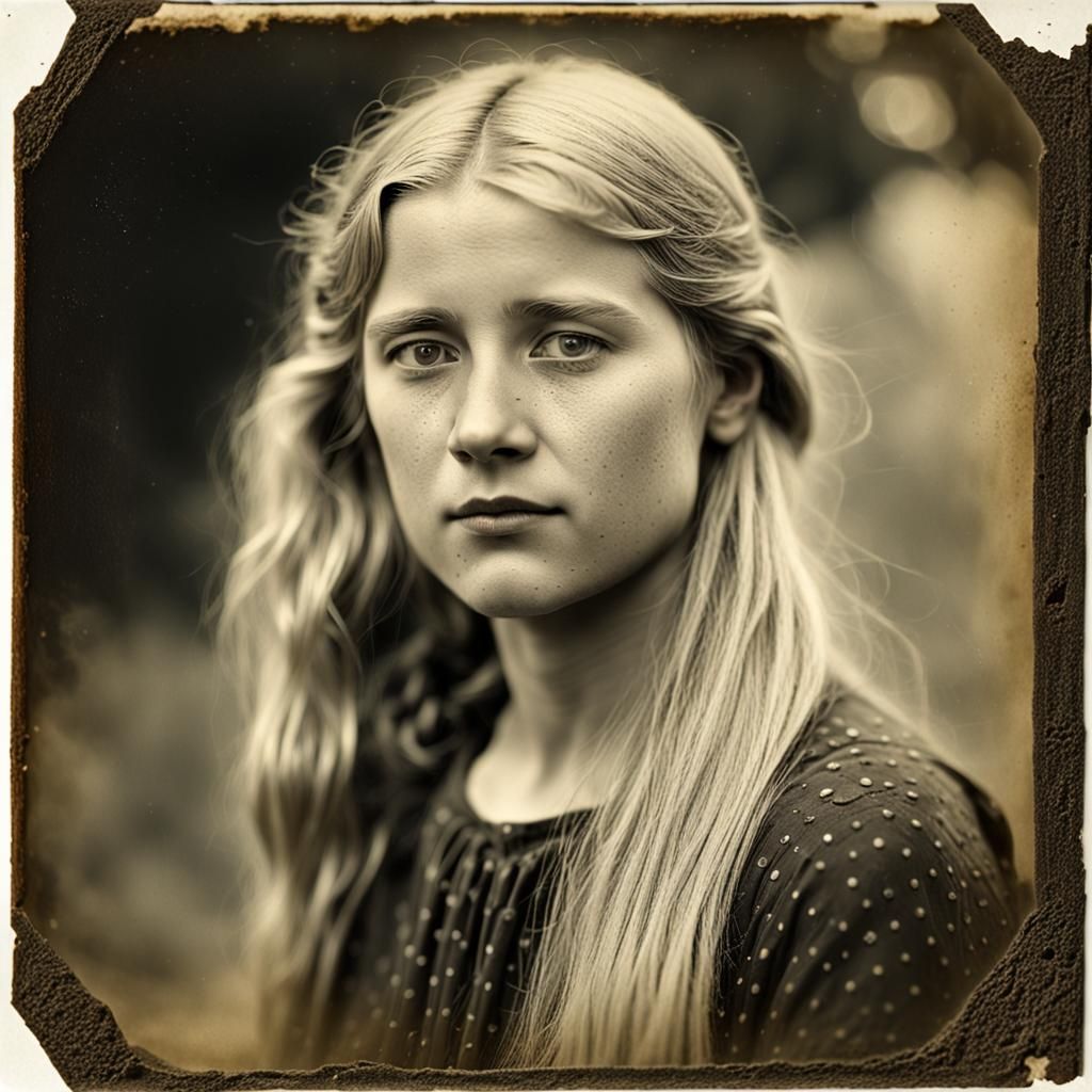Monochrome Portrait of Sweating Woman in Wetplate Style