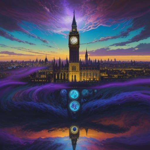 Surreal Cityscape with Melting Clock Towers