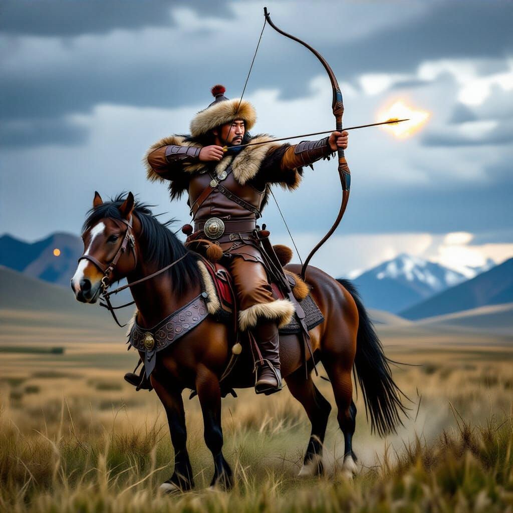 Mongolian Archer on Steppe, Heroic Fantasy Art