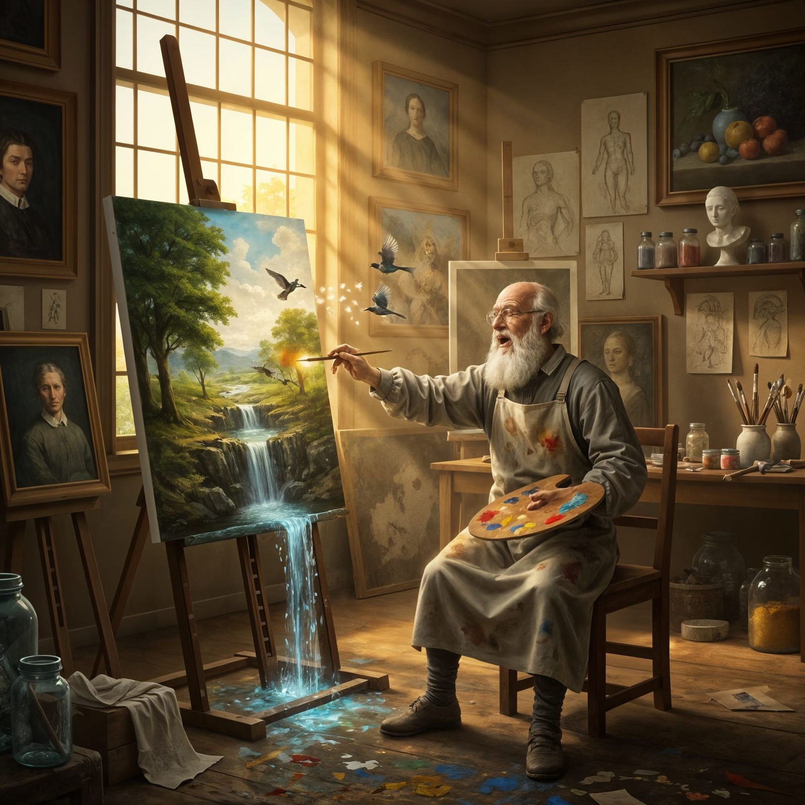 Wizard Artist Paints a Living Landscape in Studio