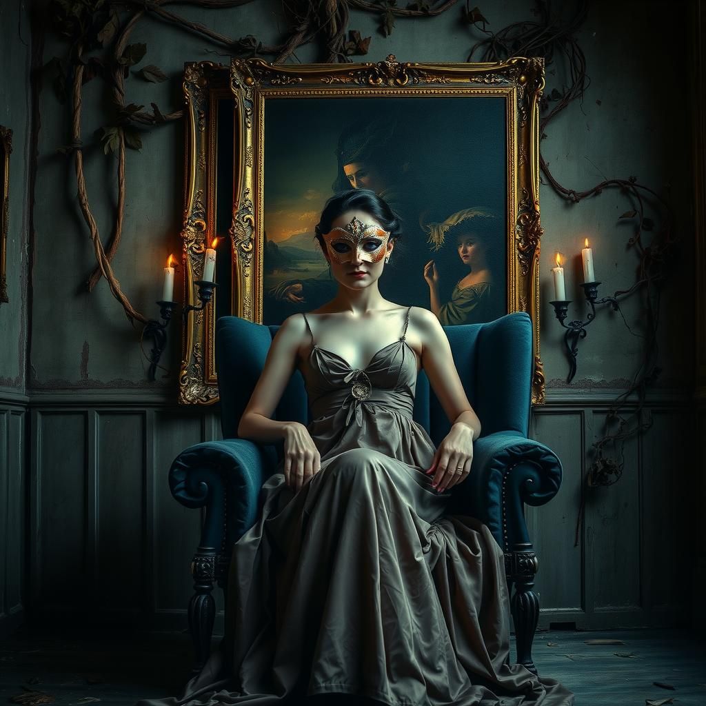 Woman in Masquerade Mask in Abandoned Residence