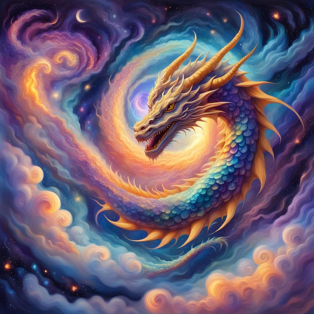 Cloud Dragon in Celestial Vortex: Visionary Art