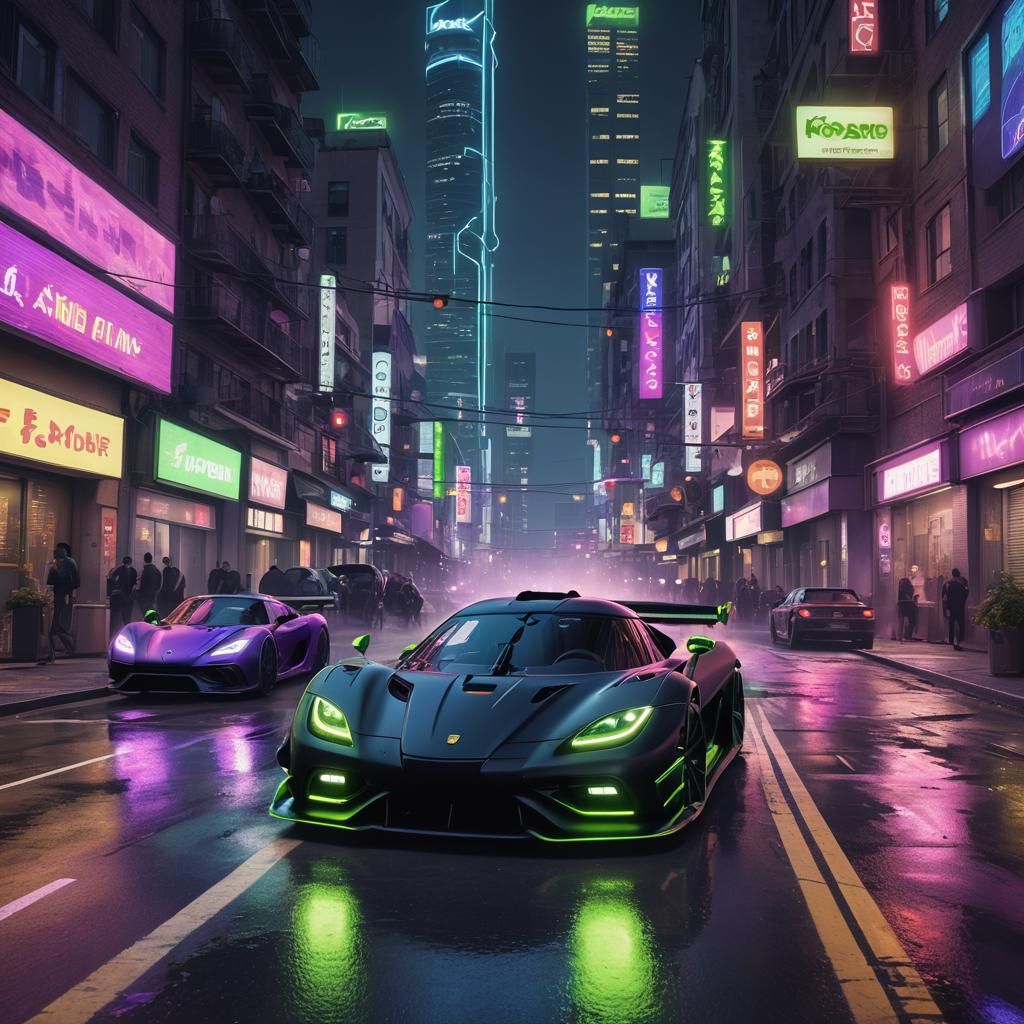 Koenigsegg Jesko Drifting in Neon Cityscape