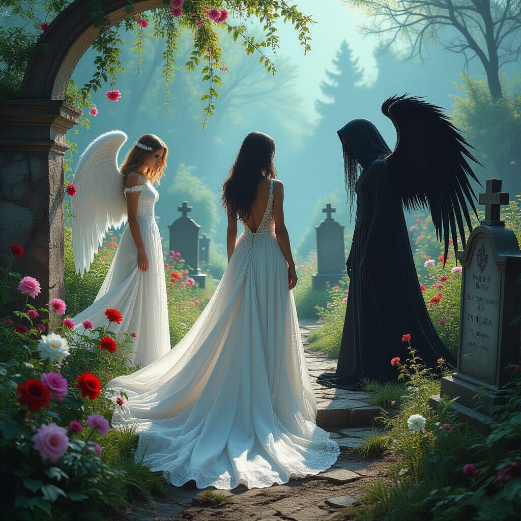 Woman Between Life and Death in Surreal Style