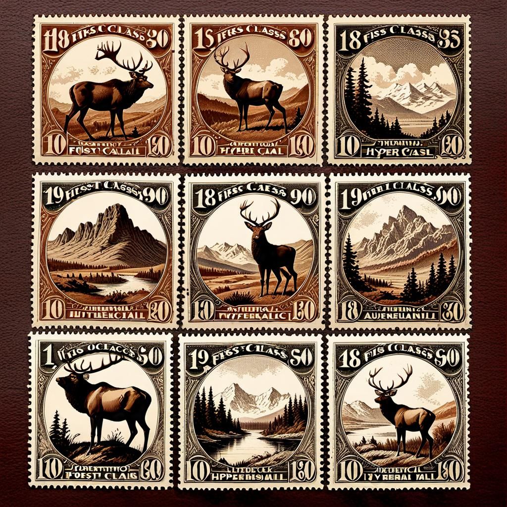 Vintage Postage Stamps from 1800s-1900s in Hyperrealism