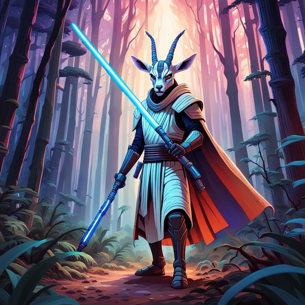 Gemsbok Jedi Knight in Mystical Forest: Pixel Art
