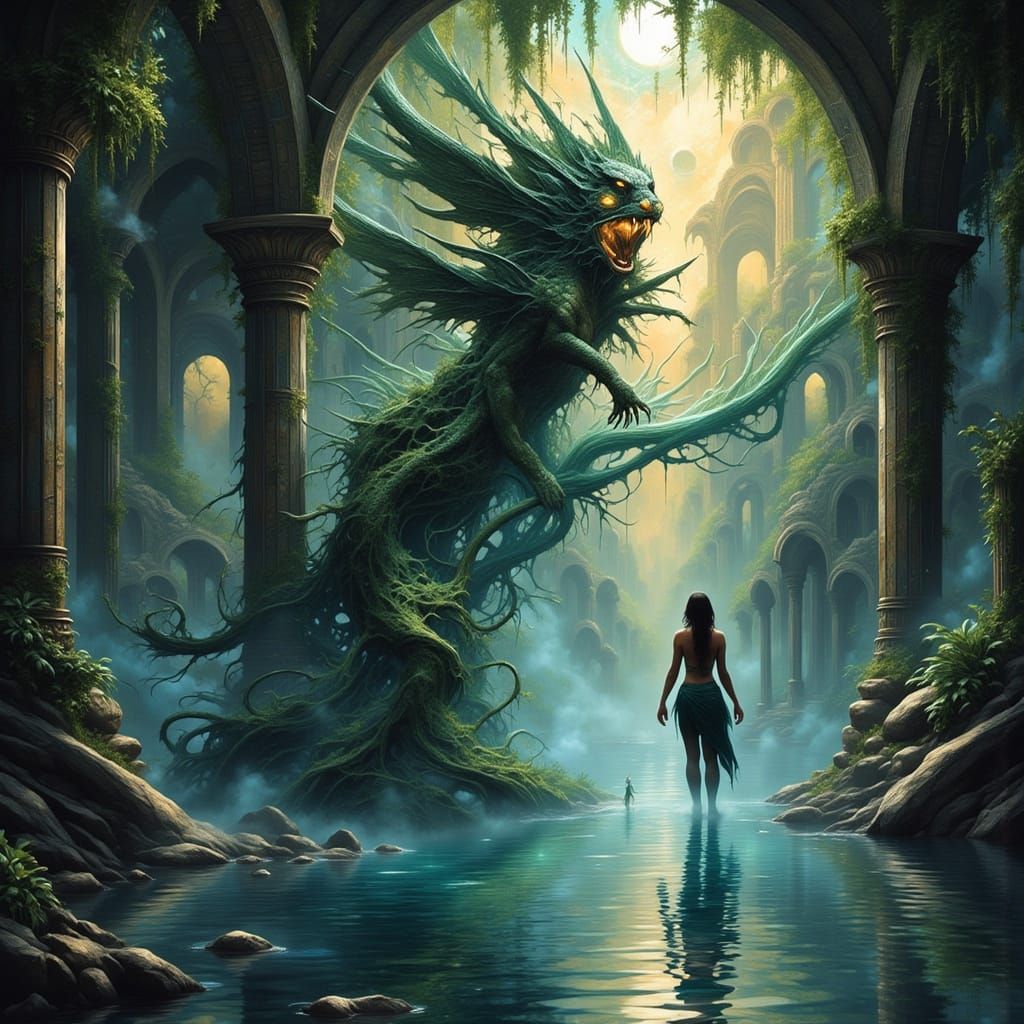 African Goddess Mami Wata in Cosmic Temple Ruins