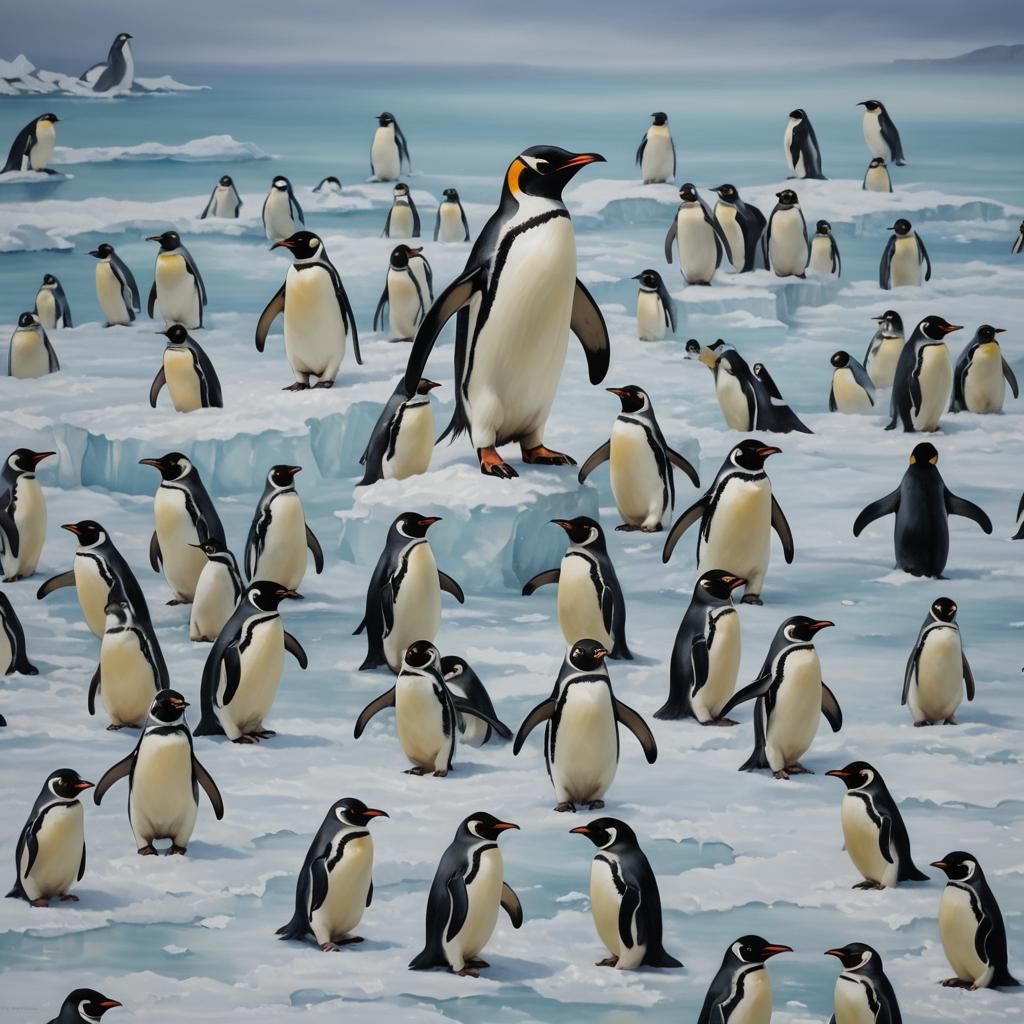 Penguins Springtime Fun in Icy Landscape