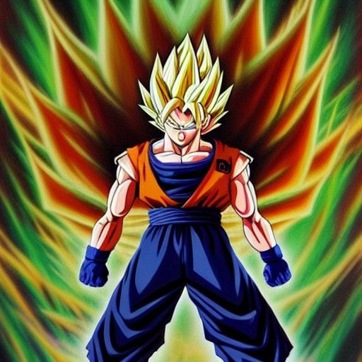 Goku in Dragon Ball Z Style Oil Painting