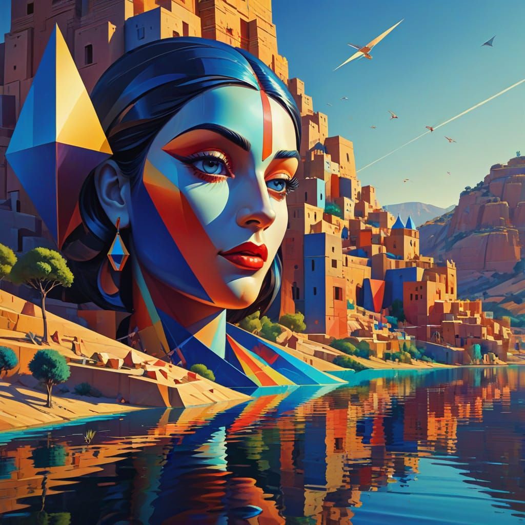 Cubist Gadisar Lake in Jaisalmer with Geometric Forms