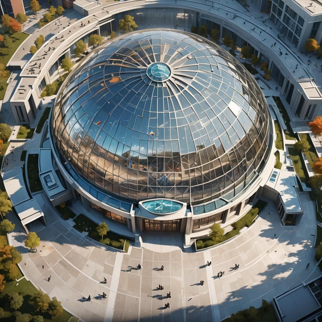 Banquet Hall with Glass Walls, Bird's Eye View