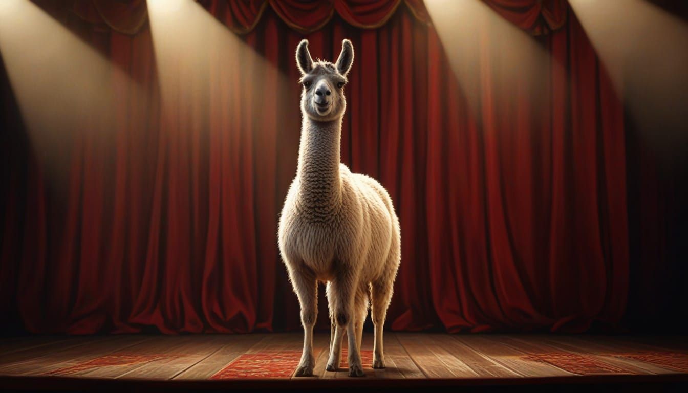 Majestic Llama on Stage in Theatrical Lighting