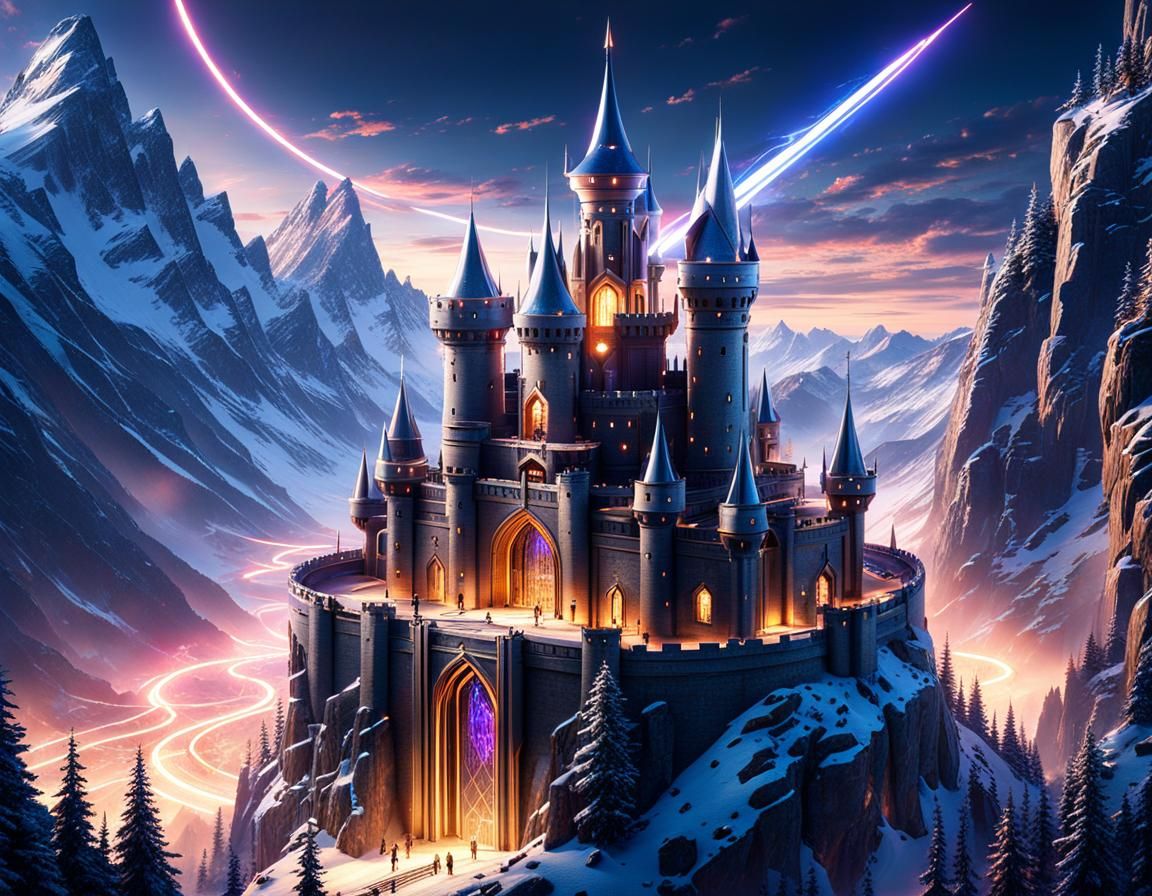 Futuristic Mountaintop Castle in Sci-Fi Battle