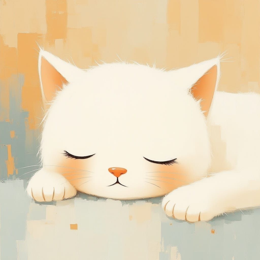 Whimsical Chibi Cat in Soft Oil Painting Style