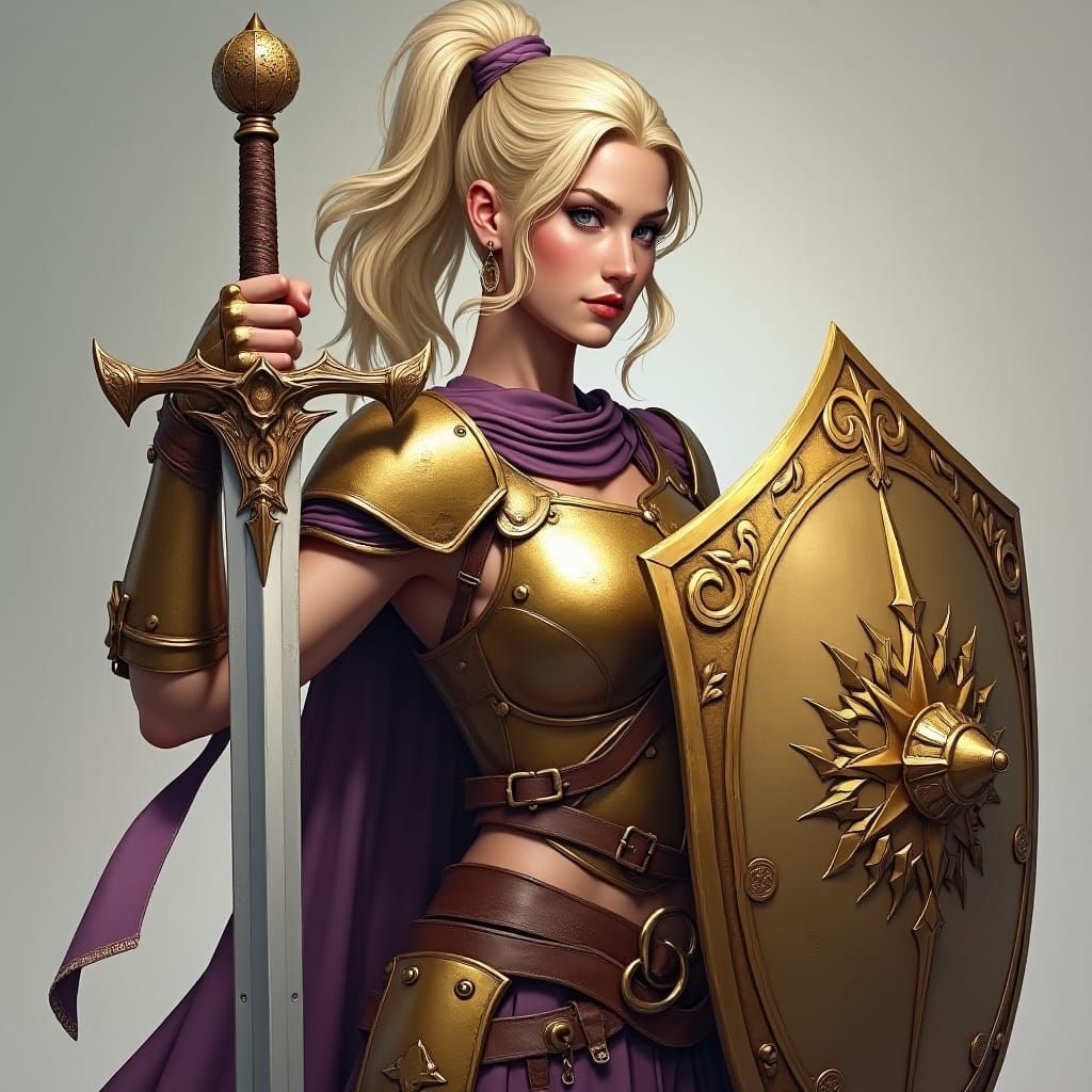 Aasimar Paladin with Sword and Shield, Detailed Portrait