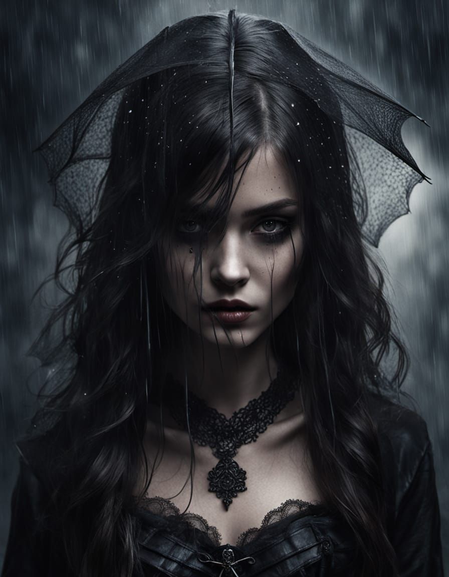 Gothic Beauty in Rainy Night