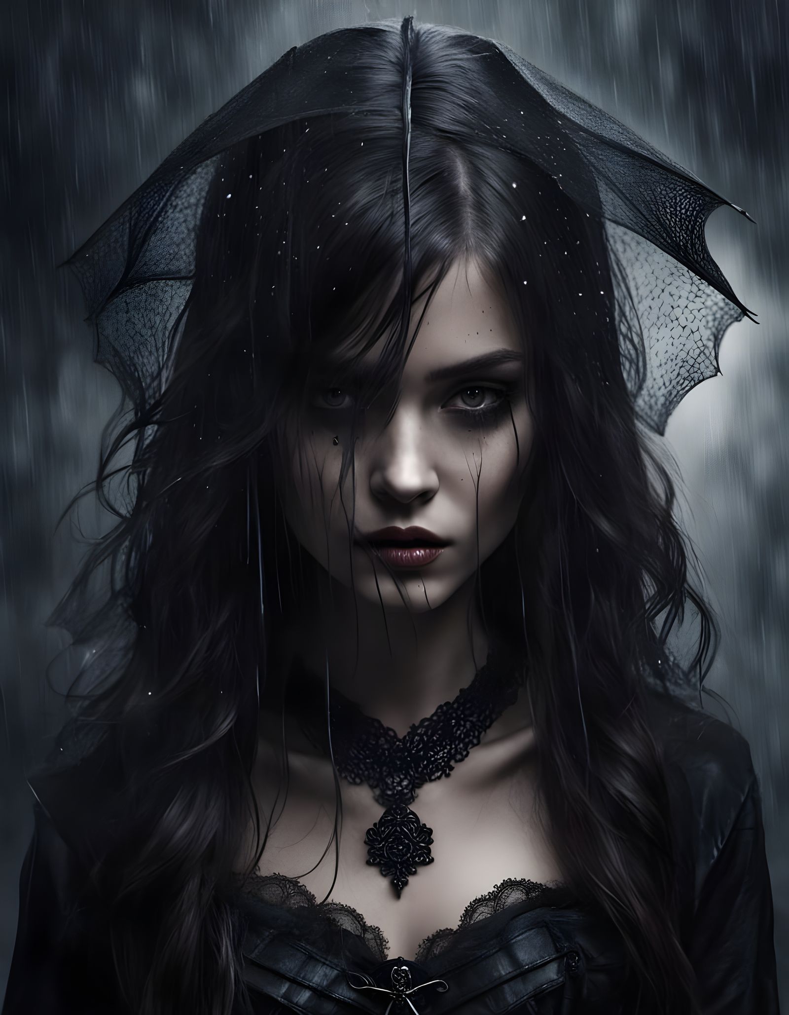 Gothic Beauty in Rainy Night