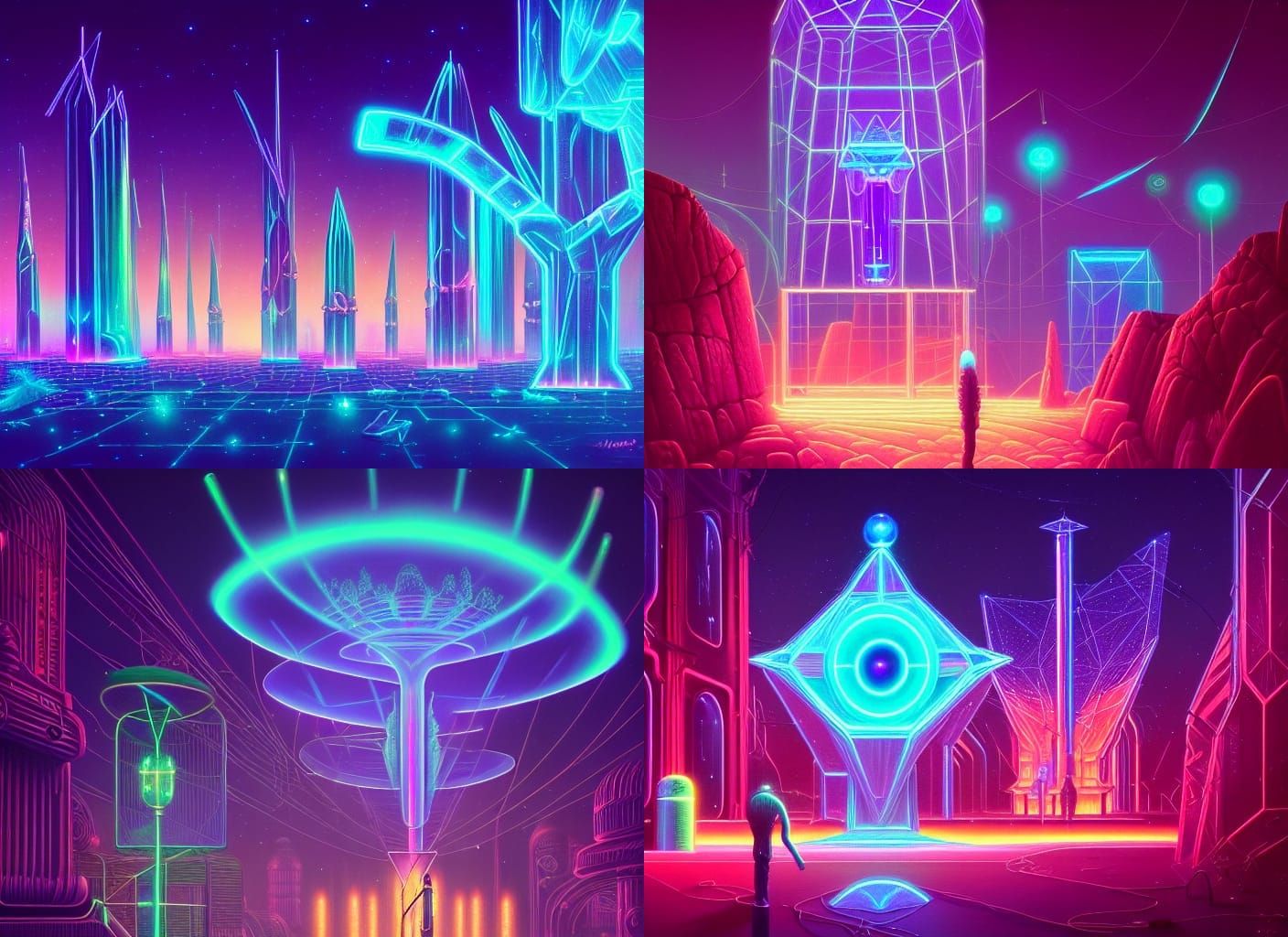 Mystical Glowing Crystal Formations in Psychedelic Style