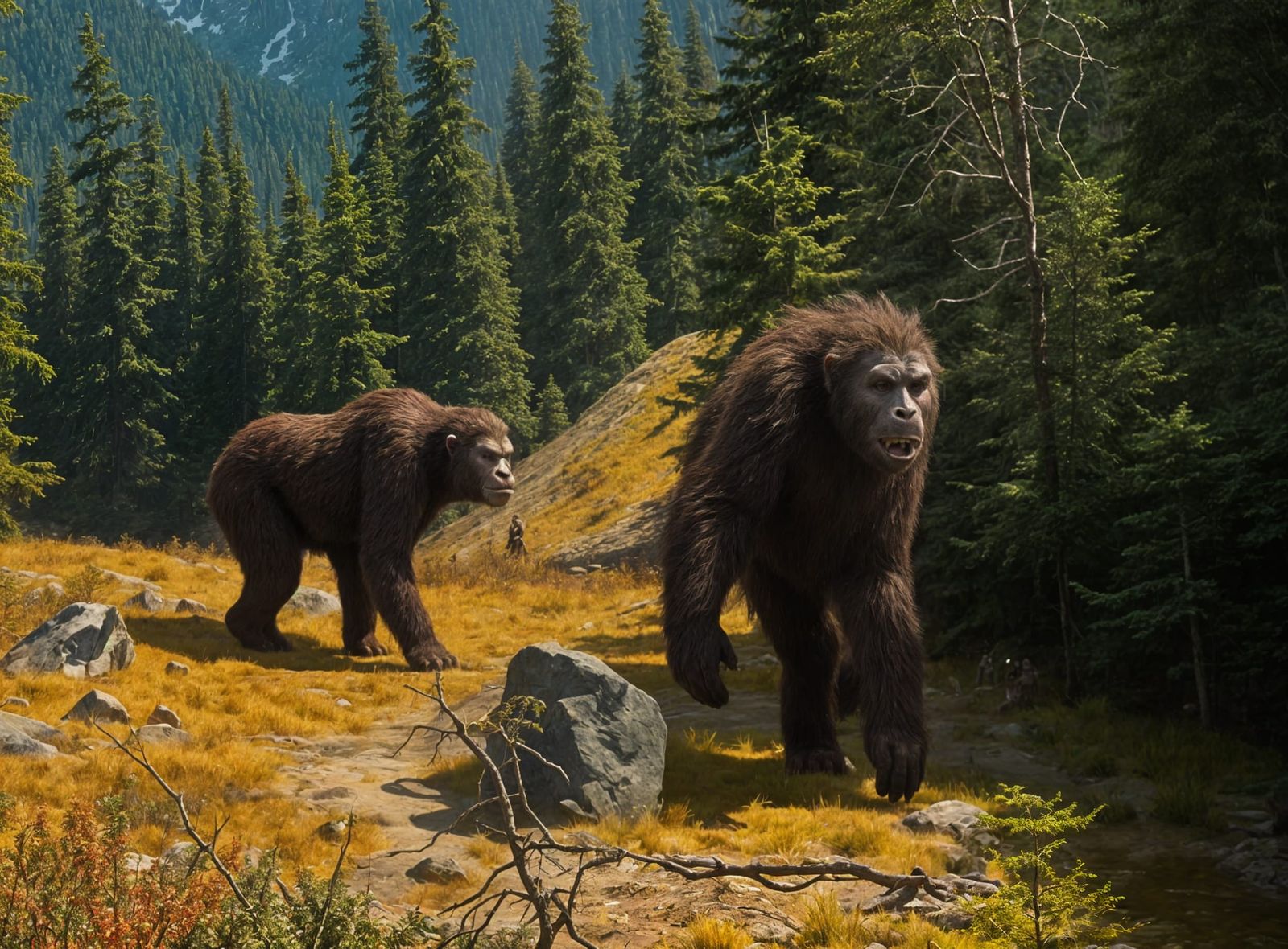 Sasquatch Tribe in a Forest Landscape