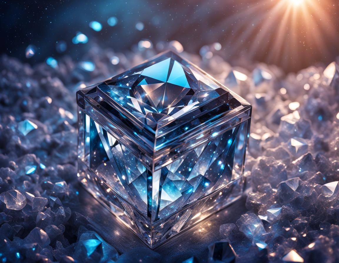 Shiny Gem Inside Crystal Box Against Night Sky