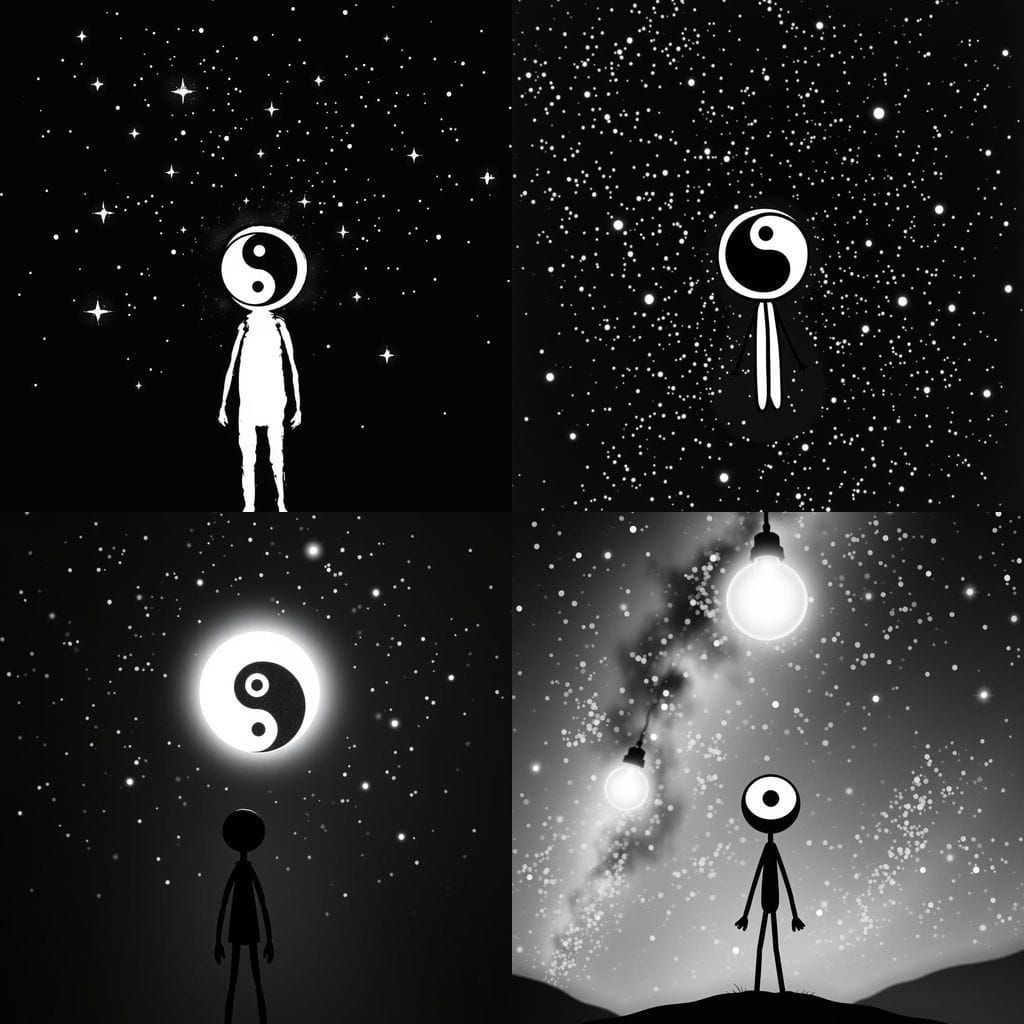 Surreal Stick Figure Looks Up to Celestial Harmony