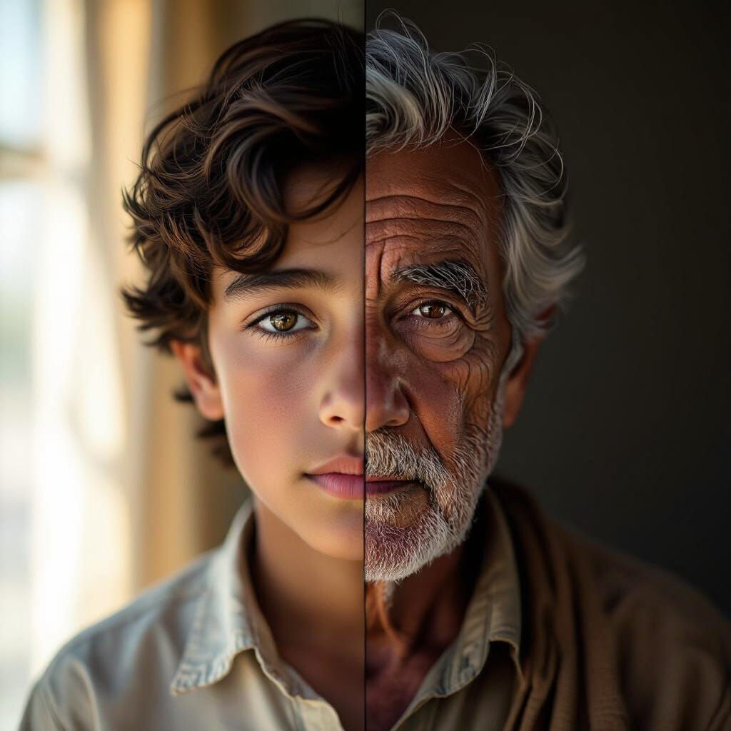 Dual Portrait: Youthful Hope vs. Aged Regret
