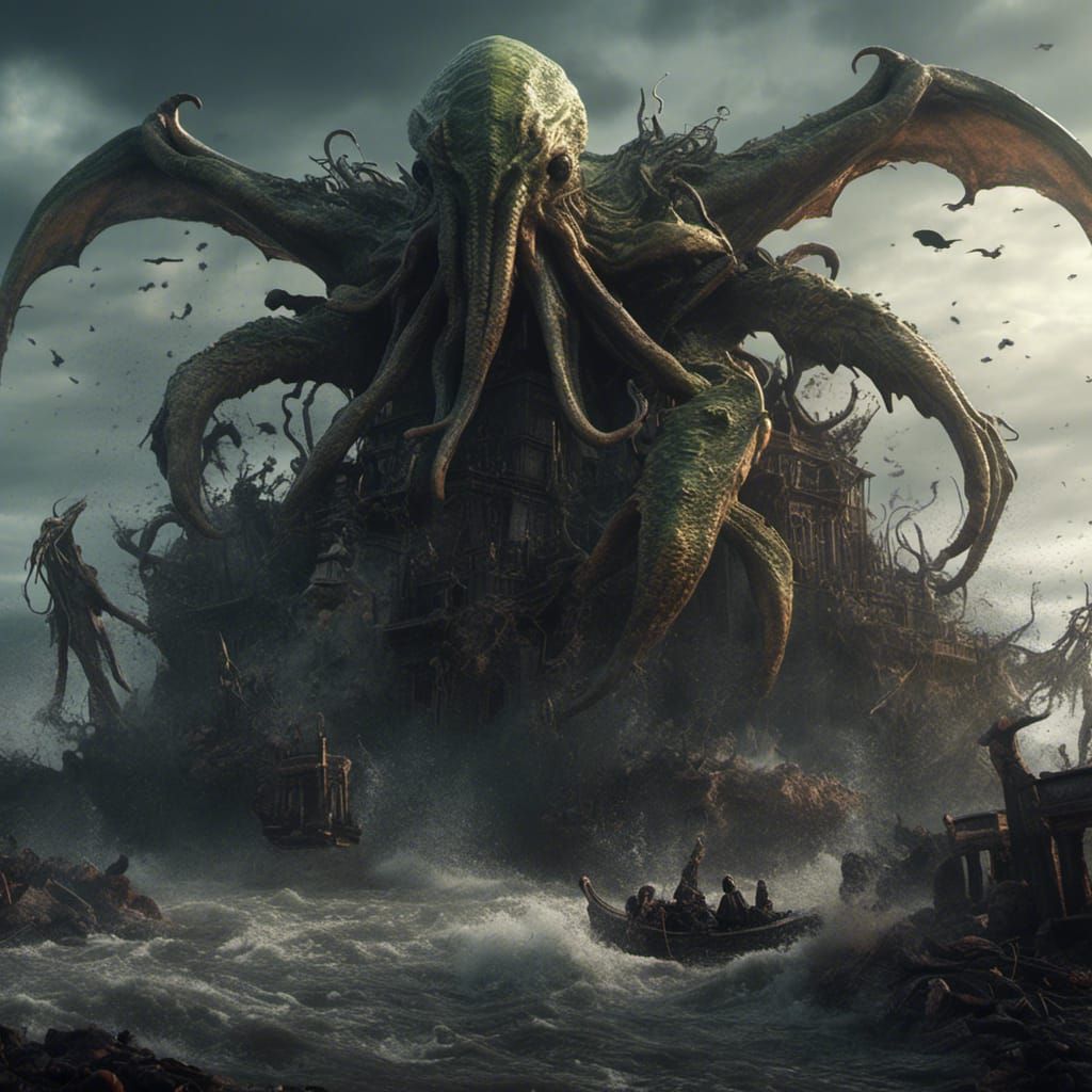 Gothic Cthulhu Unleashes Destruction: Matte Painting