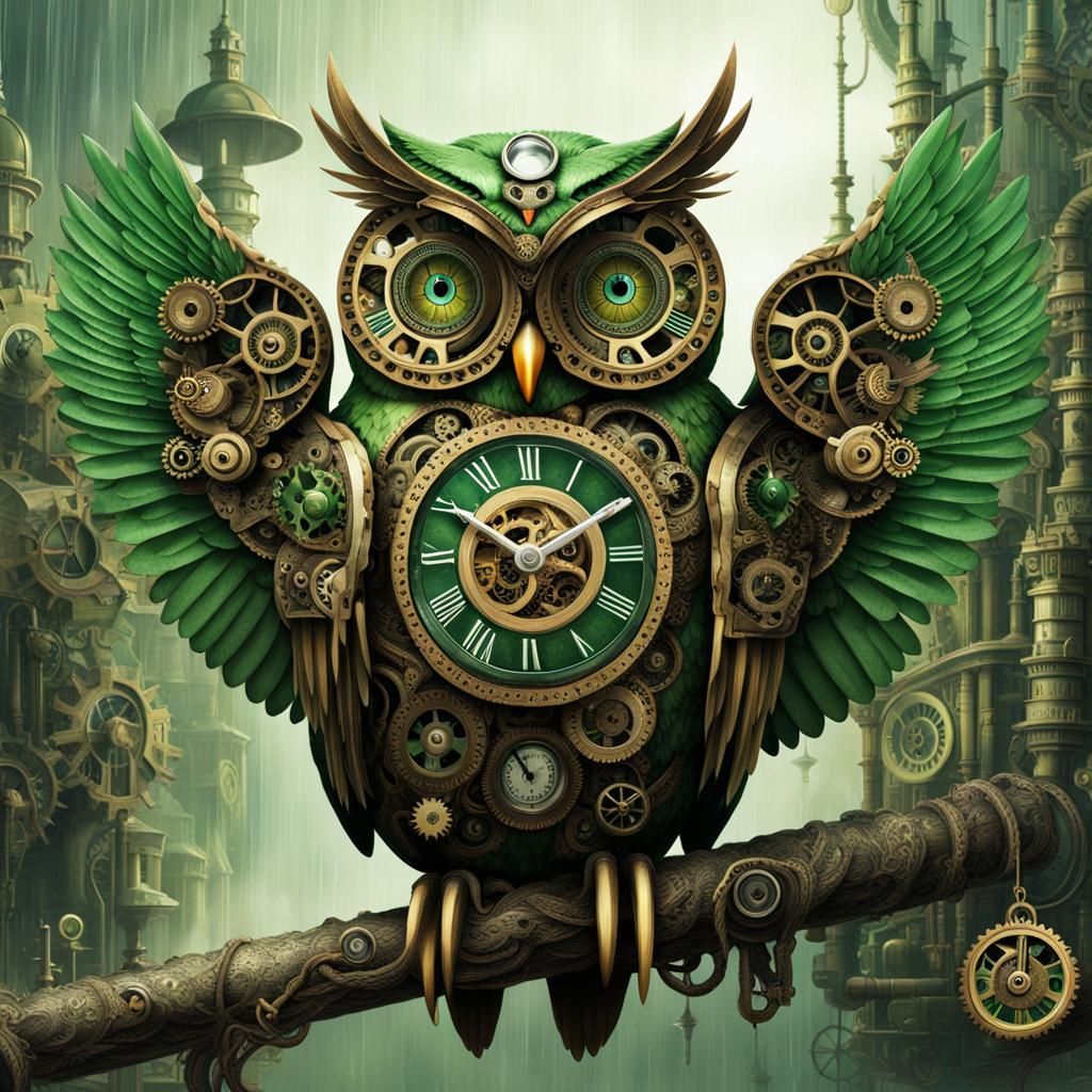Steampunk Owl Made of Gears and Clockwork