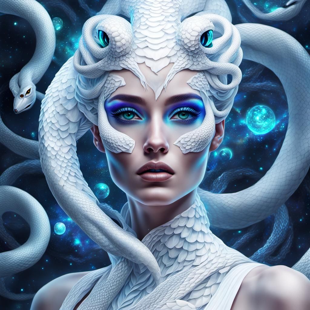 Shining White Snake Girl in Cosmic Astral Style