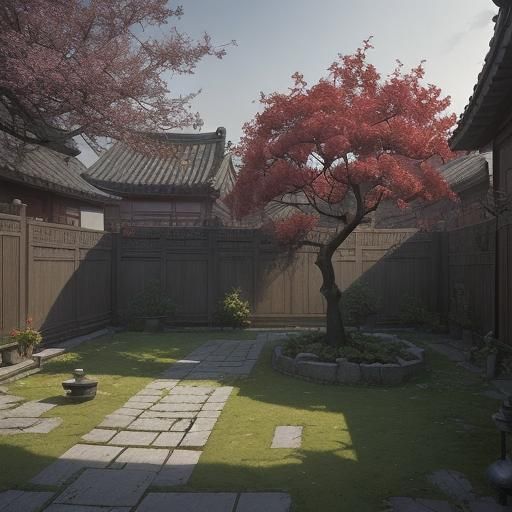 Sinister Apple Tree in Chinese Courtyard
