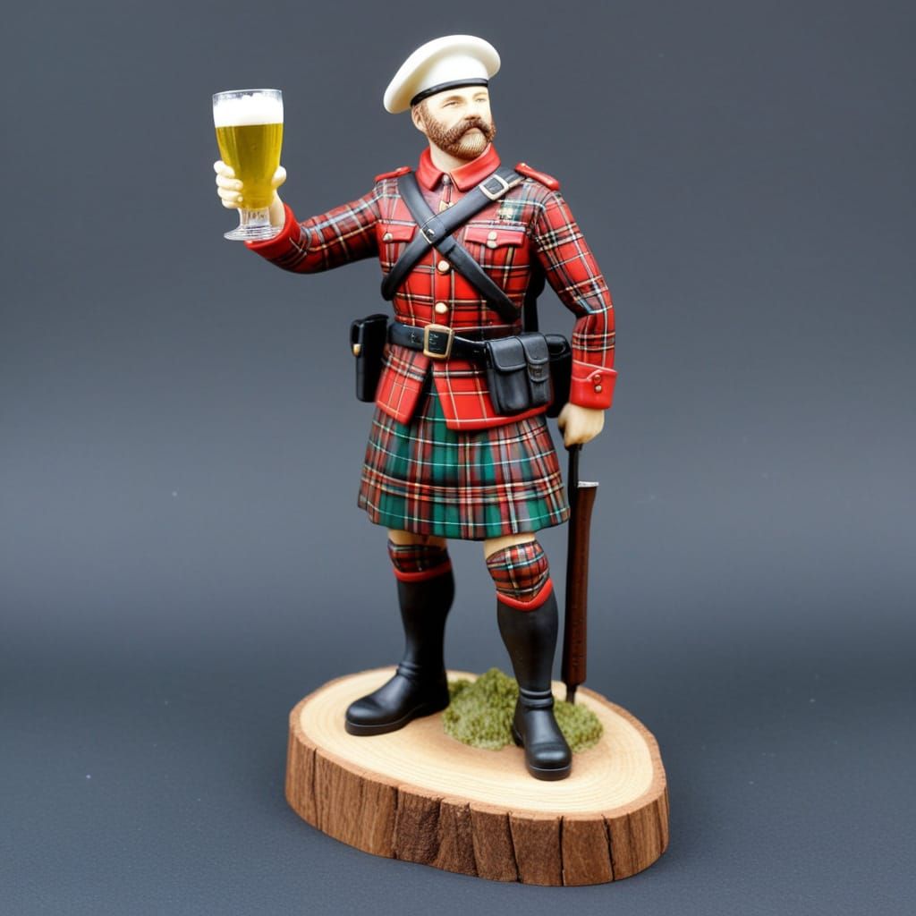 Resin Cast Tartan Soldier Holding Toast