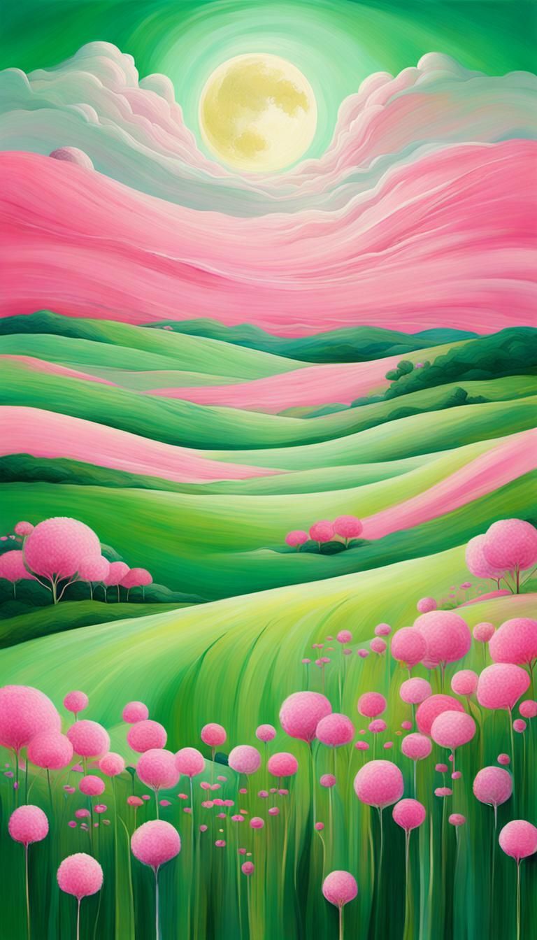 Magical Ethereal Surreal Abstract Art in Pink and Green