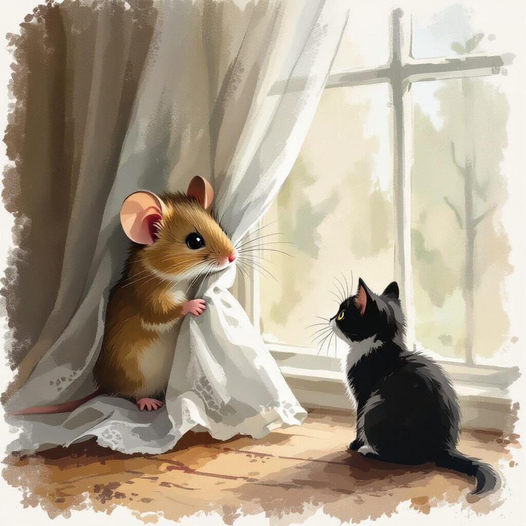 Shy Mouse Peeks Out in Impressionistic Style