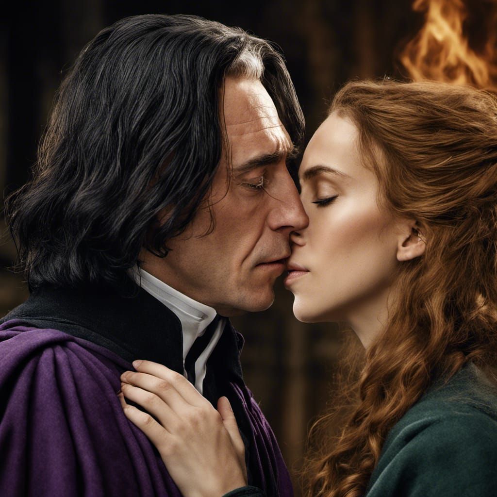 Portrait of Two Characters Kissing in Battle