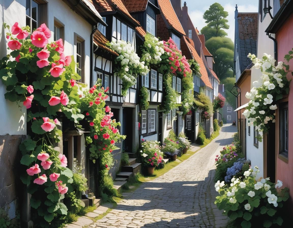 Charming Street Scene in Old Town Rønne, Denmark