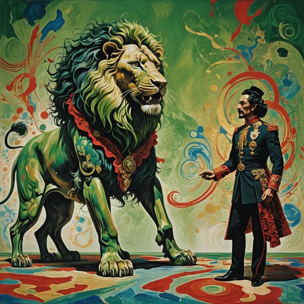 Surreal Confrontation: Lion and Matador in Abstract