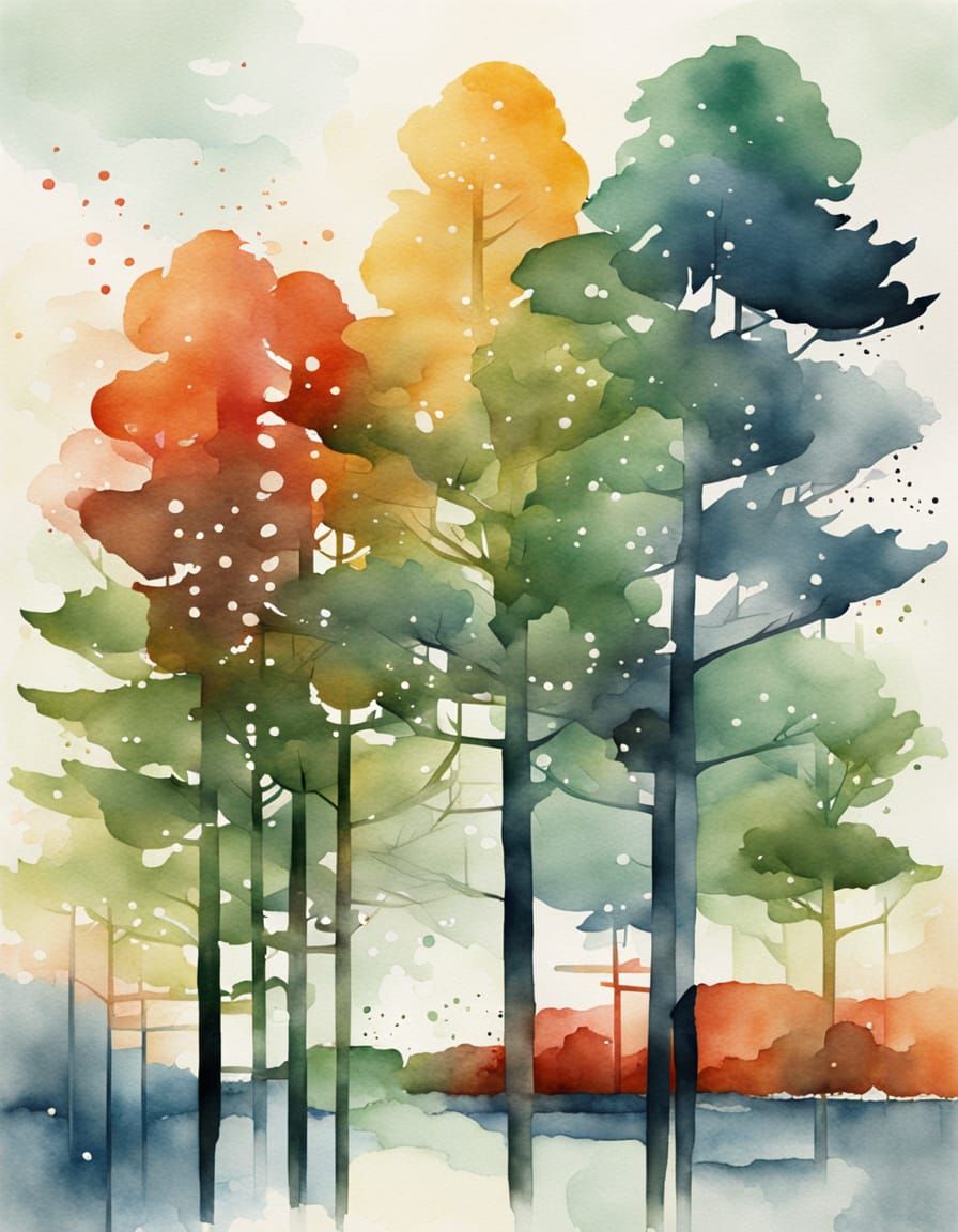 Abstract Watercolor Trees Inspired by Architecture