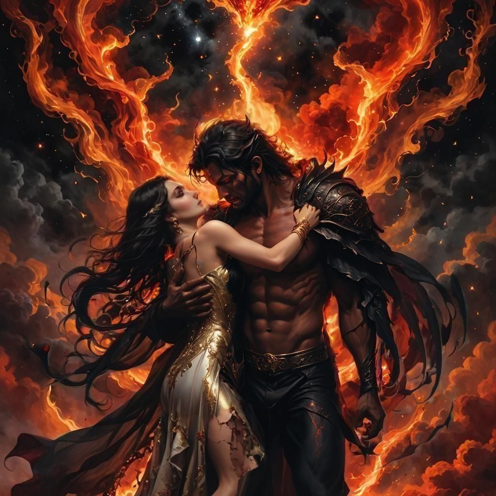 Forbidden Love: Demon and Angel Embrace in Dark Fantasy