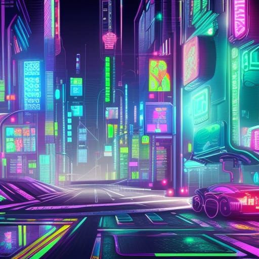 Neon Cyberpunk City Street in Digital Art Style