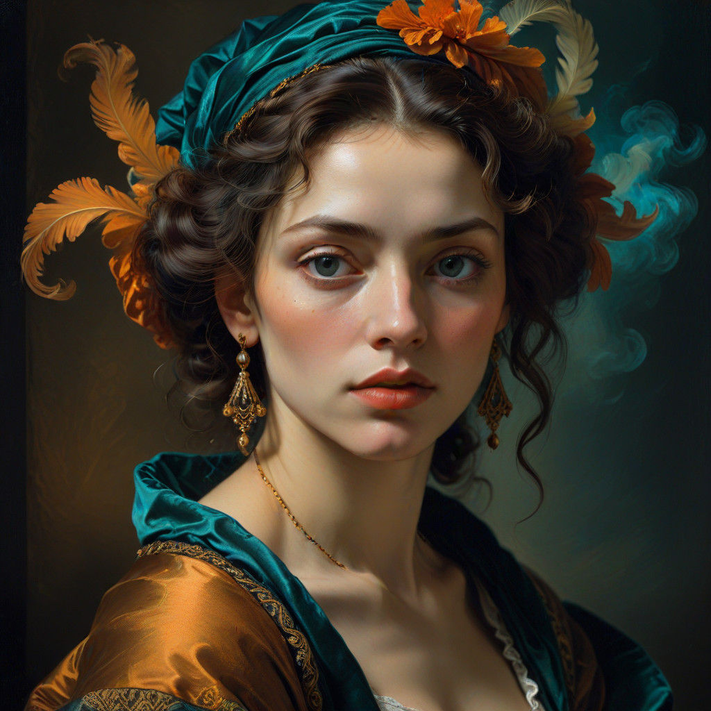 a desirable woman that commands athority with her eyes and reveals her "sexuality" with her clothing with Intricate desi...