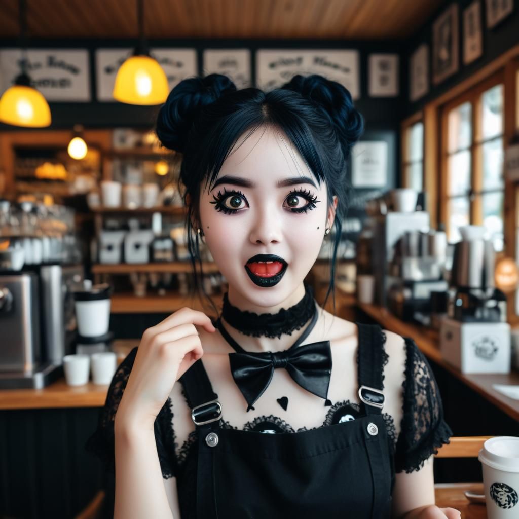 Goth Barista's Happy Dance in Cozy Coffee Shop